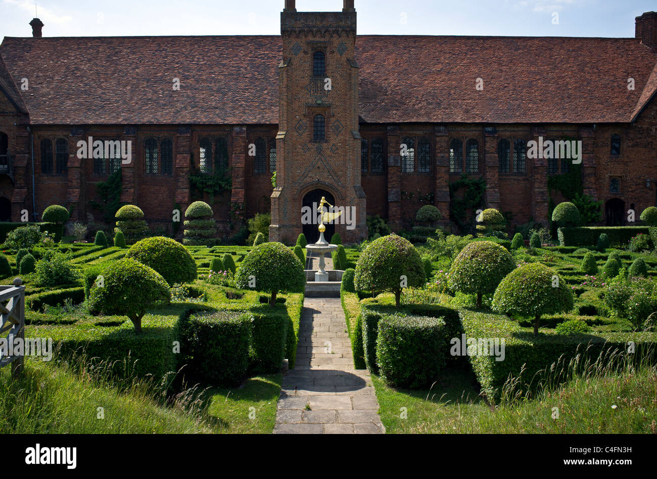 The Knot Garden in front of the Tudor Old Palace of Hatfield Stock