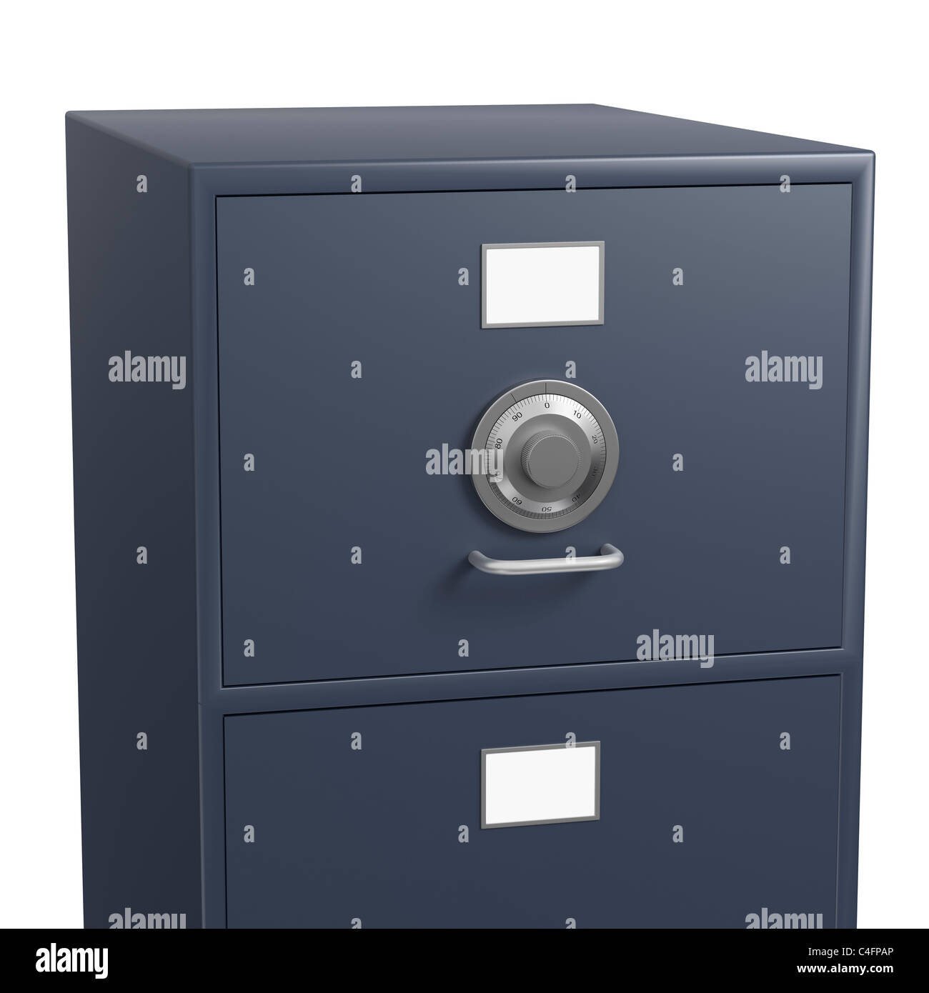 Single closed grey filing with locked drawer using a safe dial
