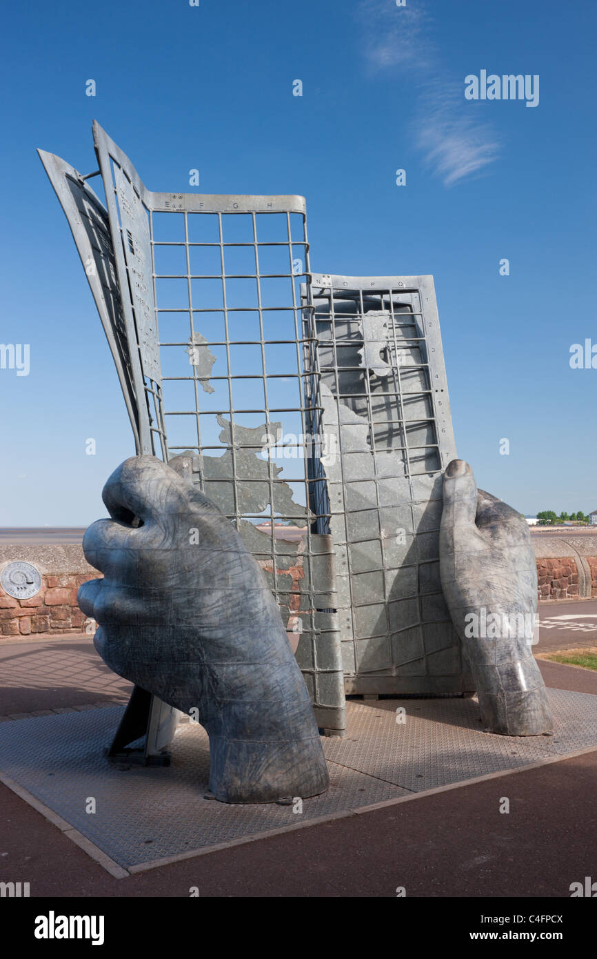 Sculpture at the start point of the South West Coast Path in Minehead, Somerset, England. Spring (May) 2011. Stock Photo