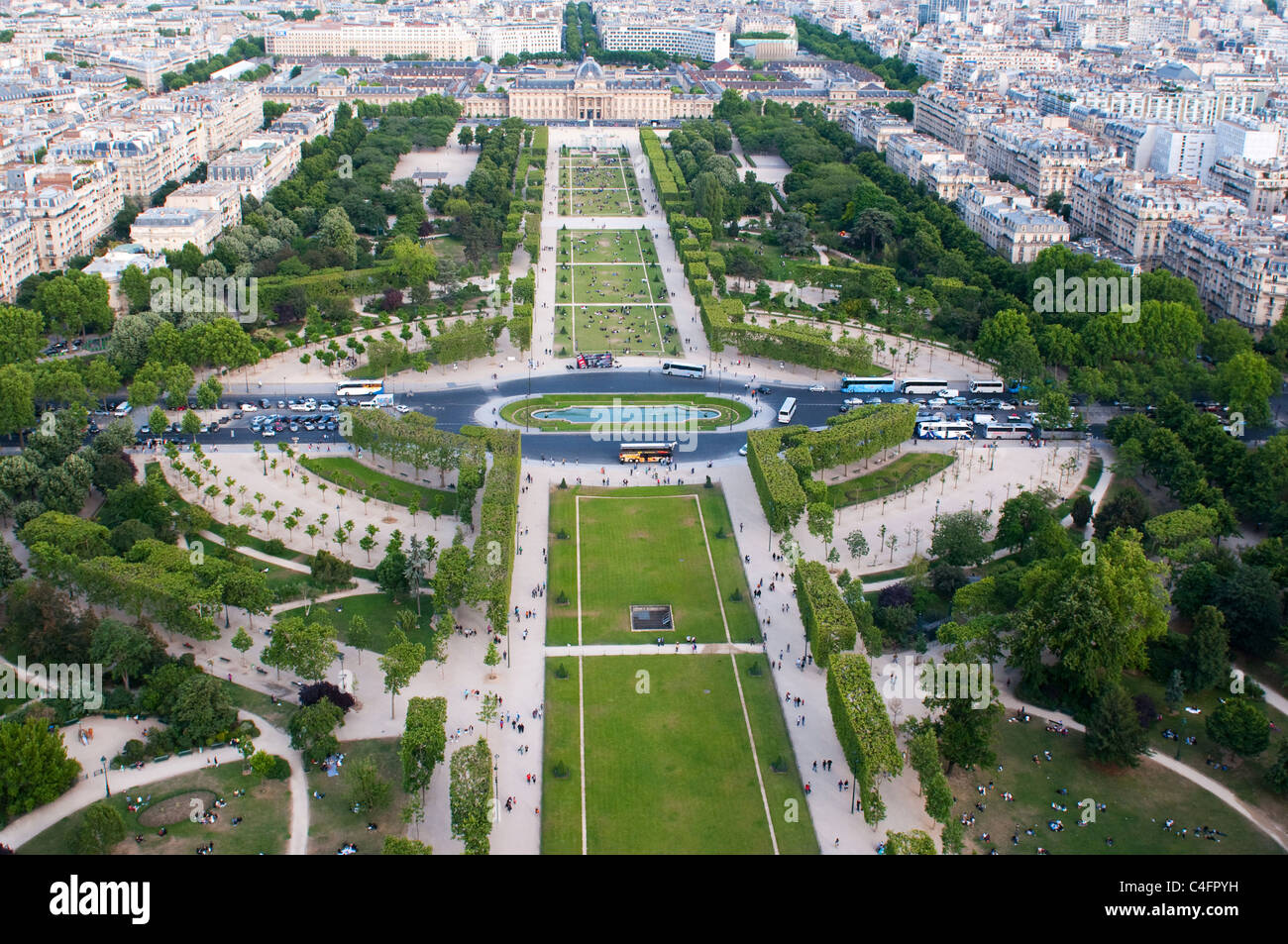 Aerial view on Champ de Mars and Ecole Militaire from the Eiffel tower