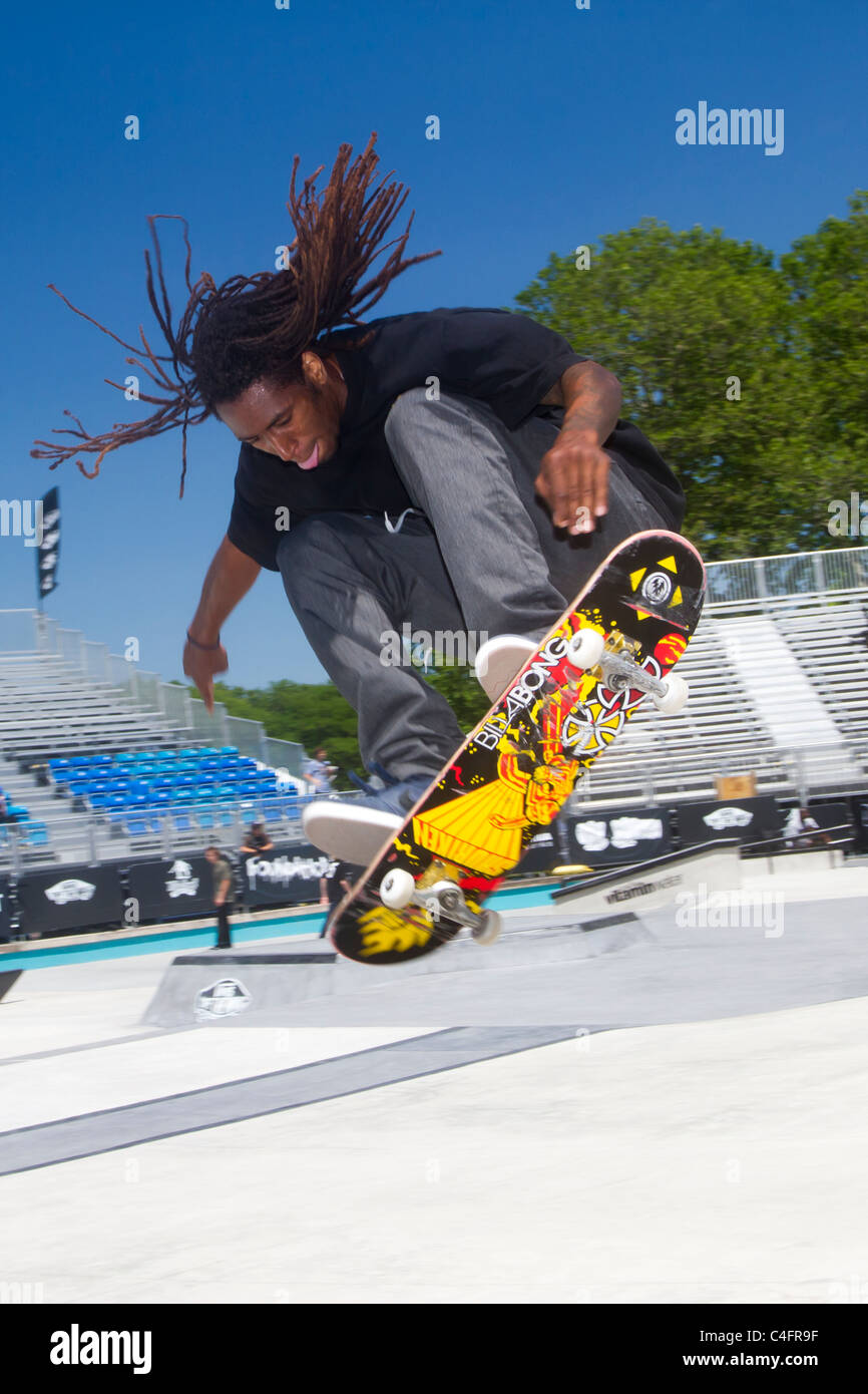 Pro Skateboarder Shuriken Shannon Practicing for the 2011 Maloof Money Cup in Flushing Meadow Park in Queens, New York Stock Photo