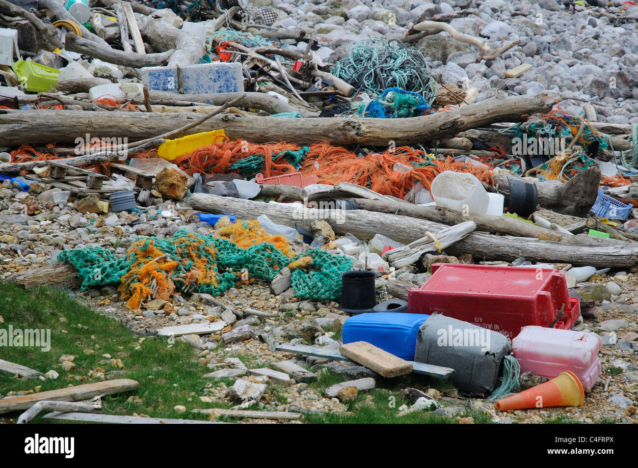 Rubbish washed up on a beach in Wales Stock Photo - Alamy