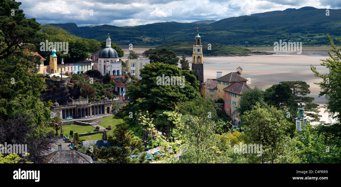 Portmeirion, Gwynedd, Wales. Panorama picture. Stock Photo