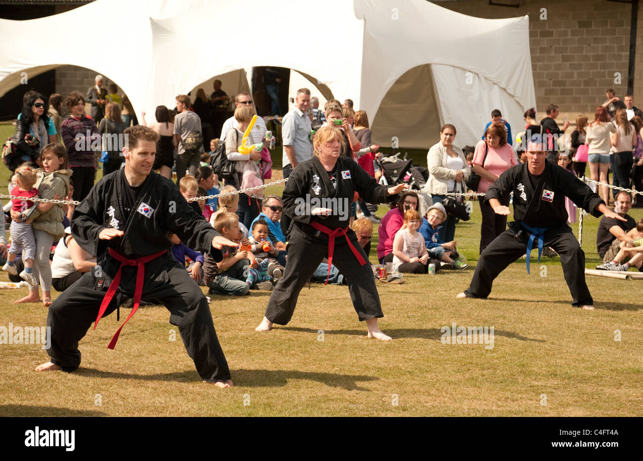 a demonstration of the Korean martial art of Kuk Sool Won, Newmarket carnival, Suffolk UK Stock Photo