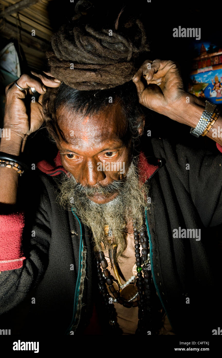 Portrait of a Hindu sadhu taken in the Gangasagar mela in west Bengal. Stock Photo