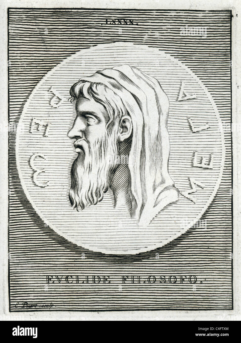 Classical portrait of Euclid of Megara (also Euclides, Eucleides) a Greek Socratic philosopher Stock Photo