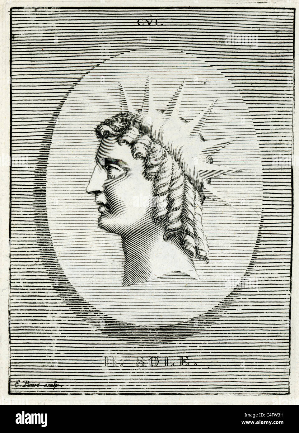 Classical portrait of Helios the personification of the sun in Greek mythology. Homer often calls him simply Titan or Hyperion. Stock Photo