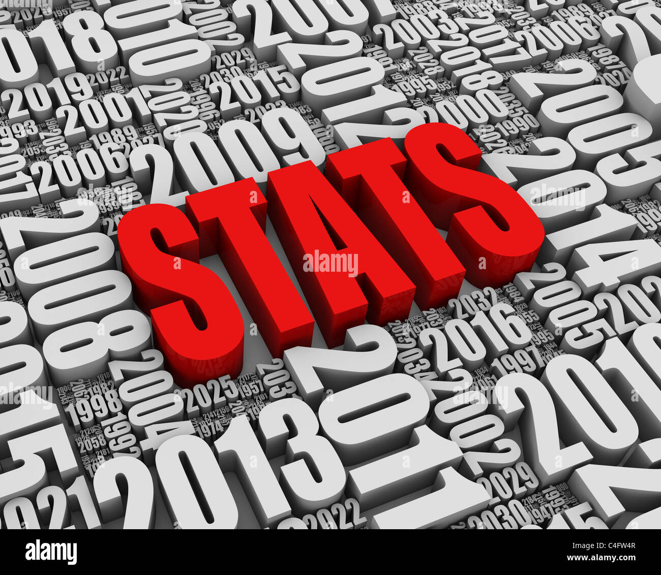 "STATS" 3D text surrounded by calendar dates. Part of a series Stock