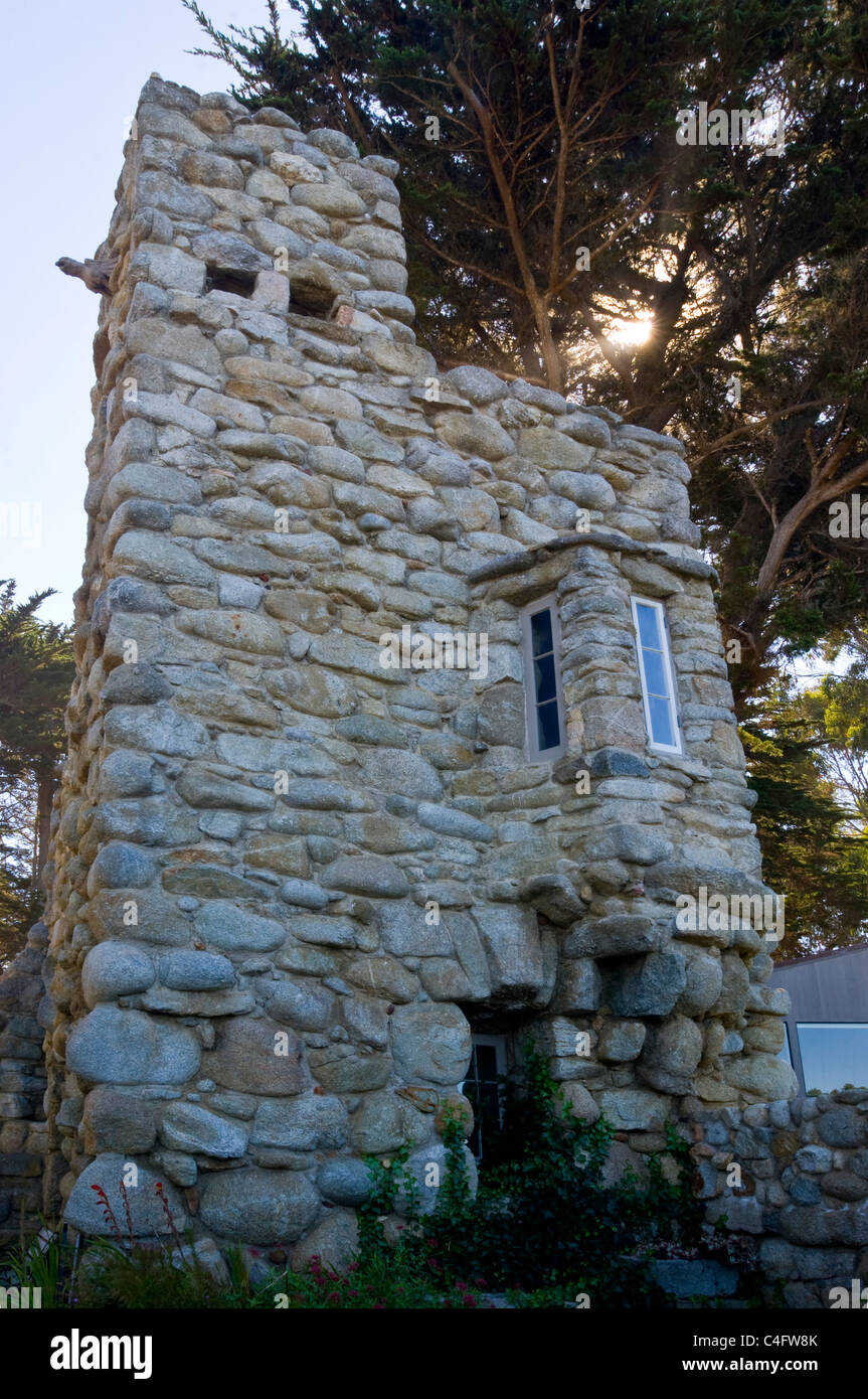 Hawk Tower at Tor House, stone cottage home of poet Robinson Jeffers, Carmel-by-the-Sea, Carmel, Monterey Peninsula California Stock Photo