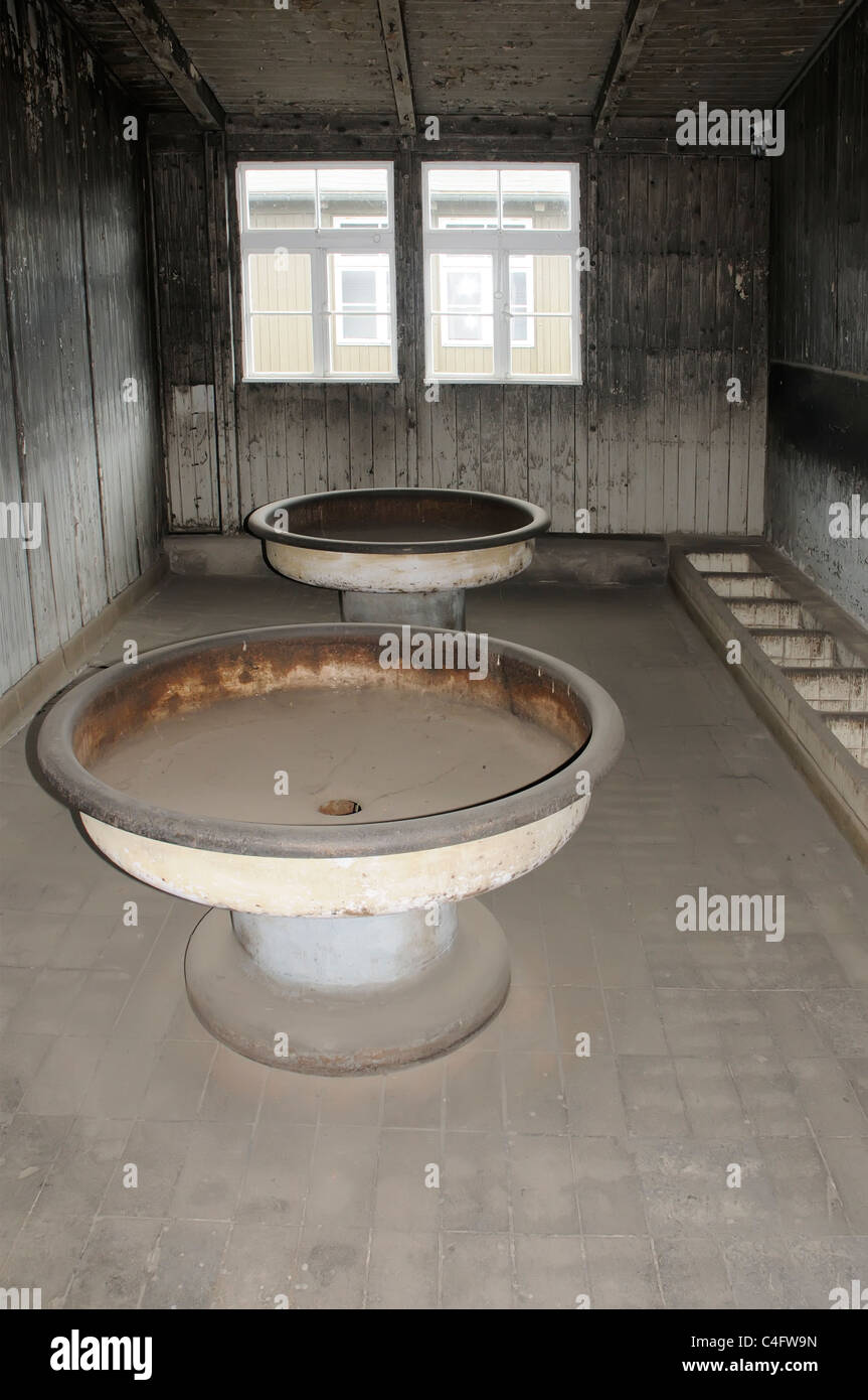 The washrooms of Sachsenhausen concentration camp near Berlin, Germany Stock Photo