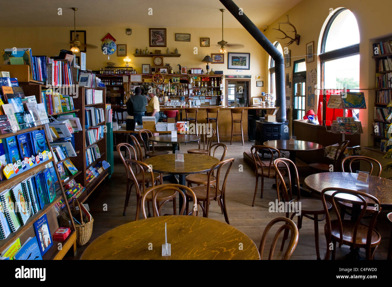 Wooden tables in the San Gregorio General Store, San Gregorio, San