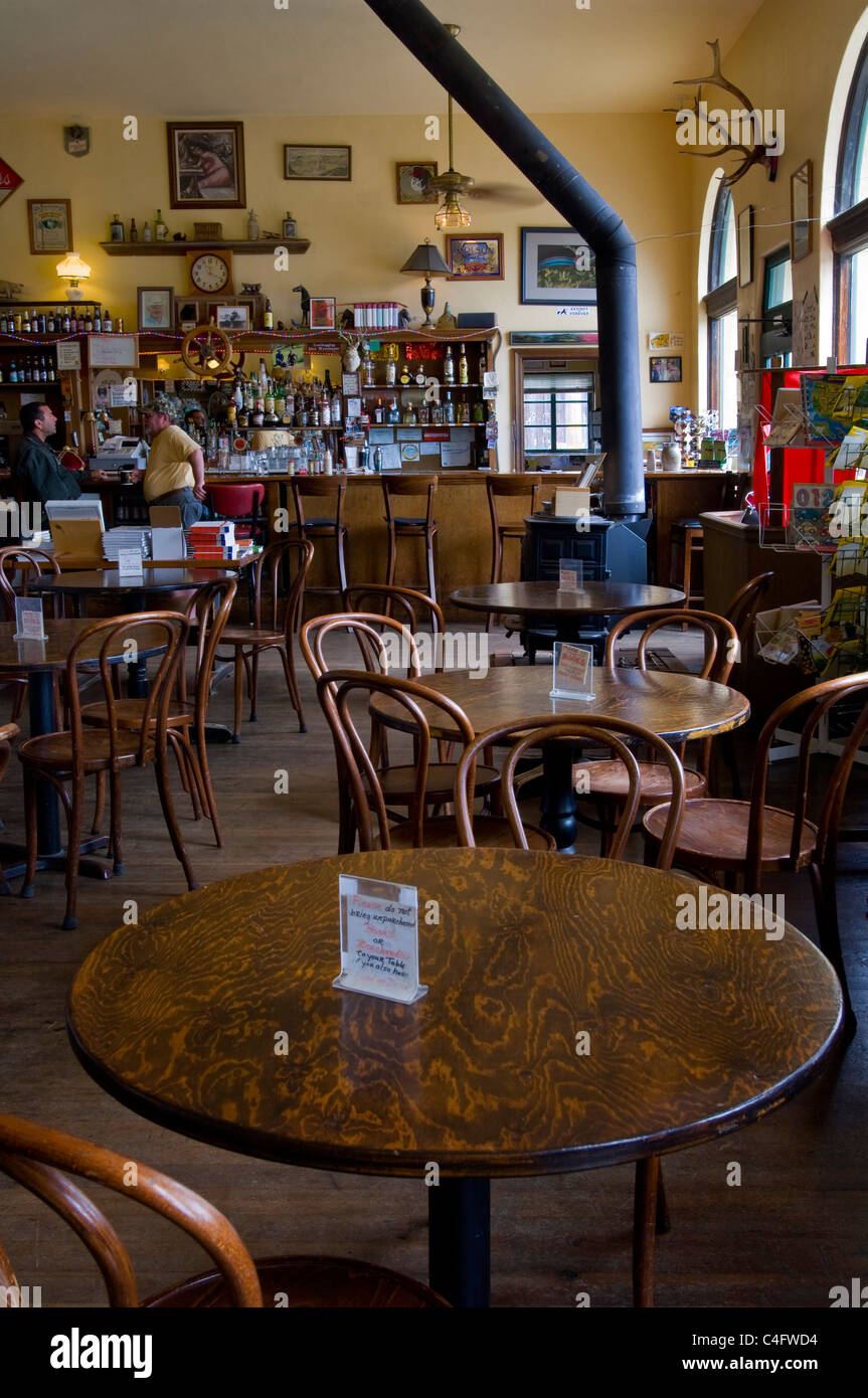 Wooden tables in the San Gregorio General Store, San Gregorio, San Mateo County, California Stock Photo