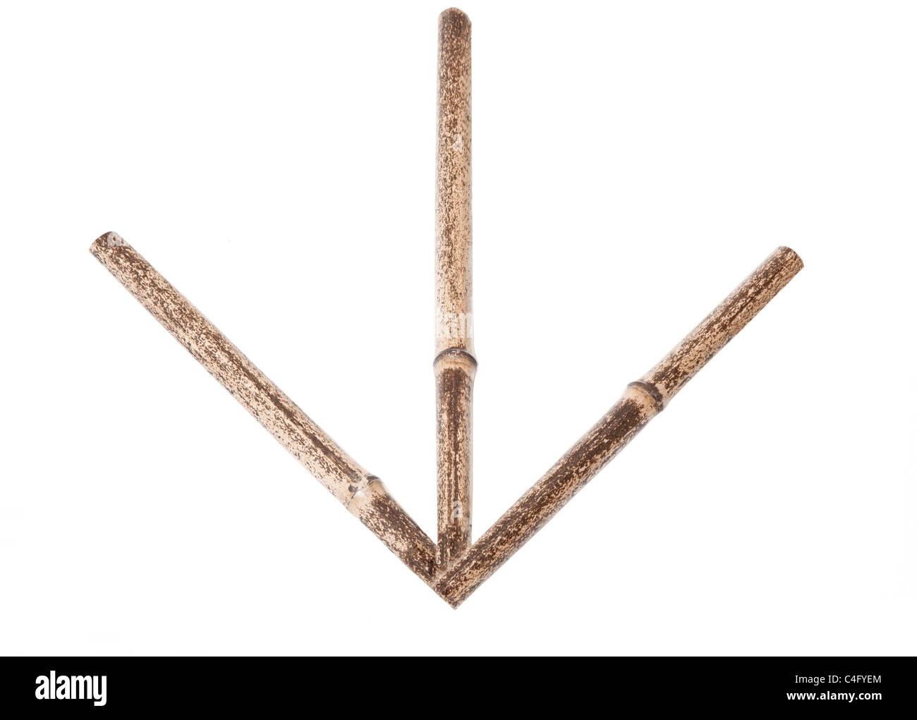 Arrow made of bamboo pointing downwards Stock Photo