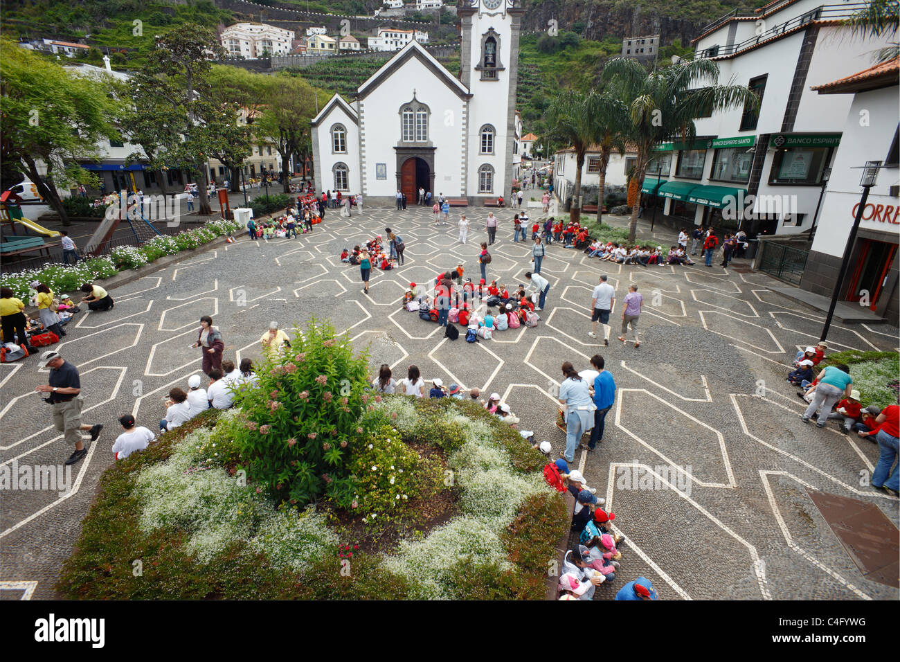 Children enjoying a picnic lunch during childrens day , Ribeira Brava, Madeira. Stock Photo