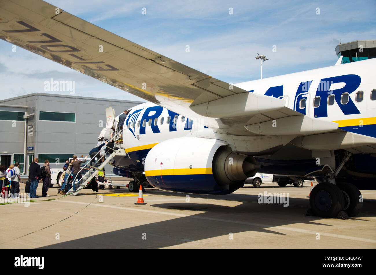 Passengers boarding a Ryanair jet Stock Photo