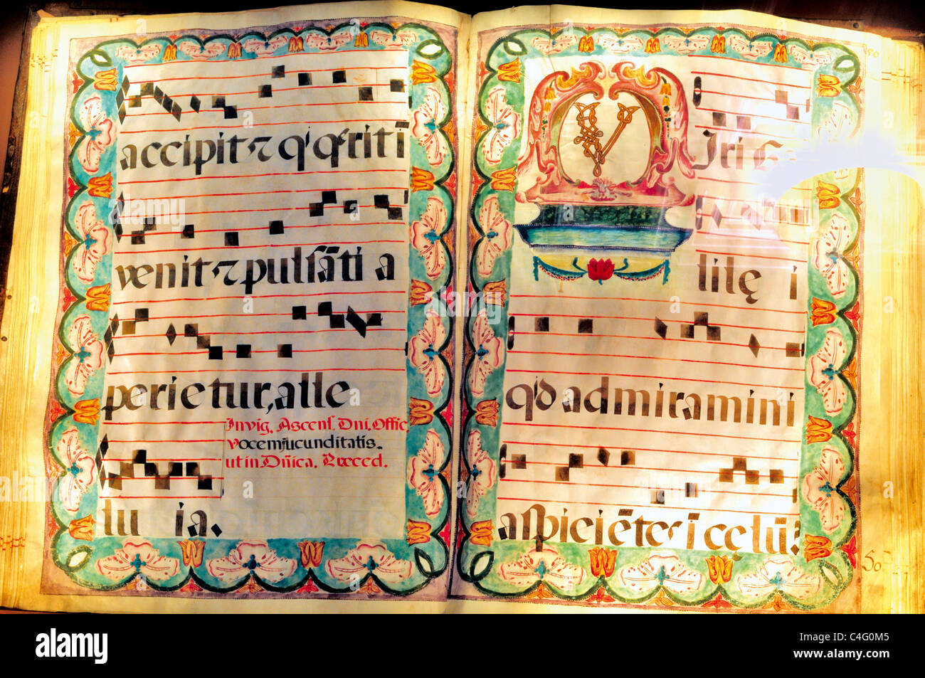 Spain, La Rioja: Medieval book in the Monastery of Yuso in San Millán de Cogolla Stock Photo