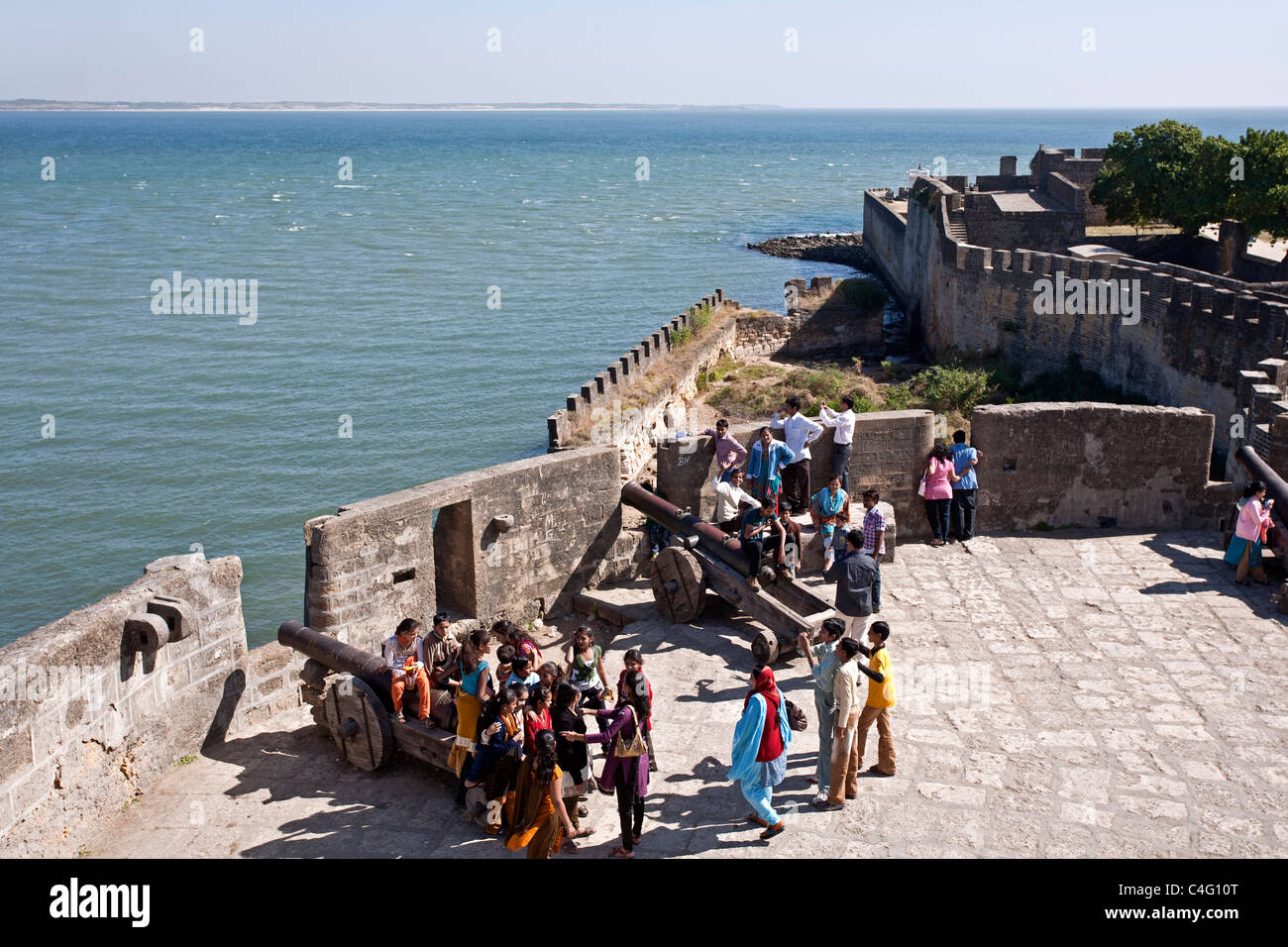 Indian tourists visiting Diu Fort. Diu Island. Union territory of Daman and Diu. India Stock Photo