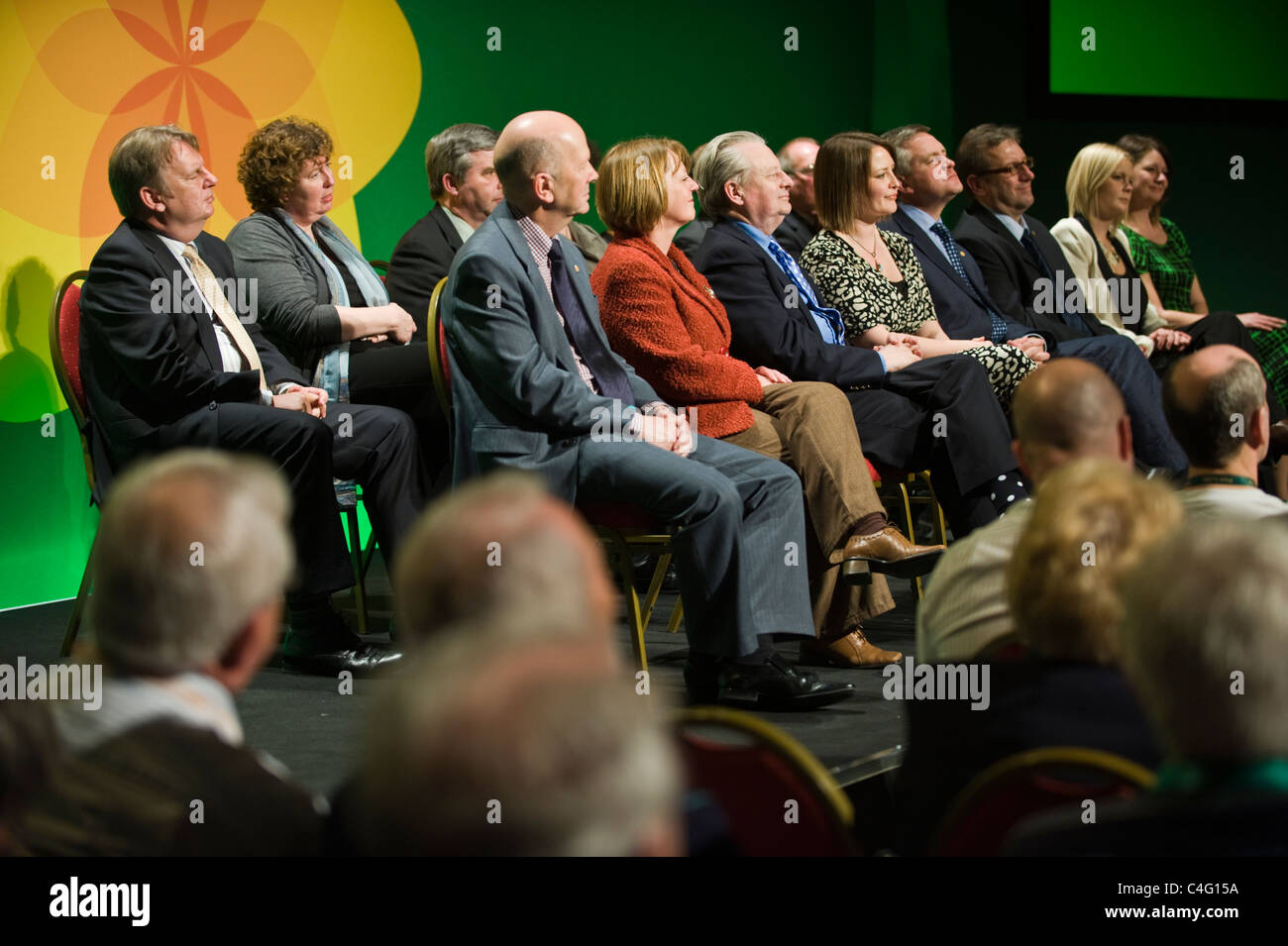 Senior party members on stage at Plaid Cymru's 2011 annual conference in Cardiff South Wales UK Stock Photo