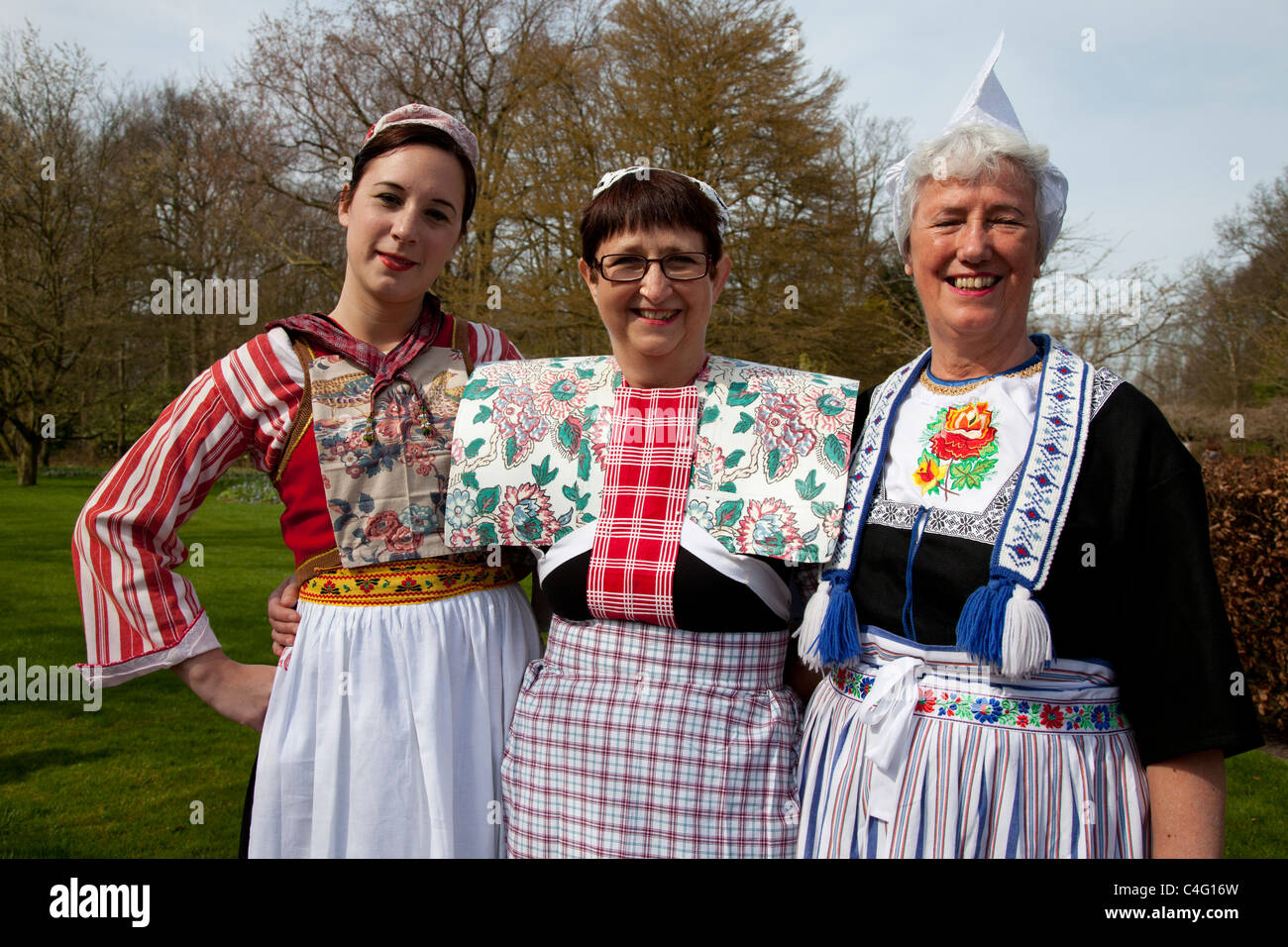 A Local costume group at Keukenhof Gardens, Lisse, Netherlands Stock Photo