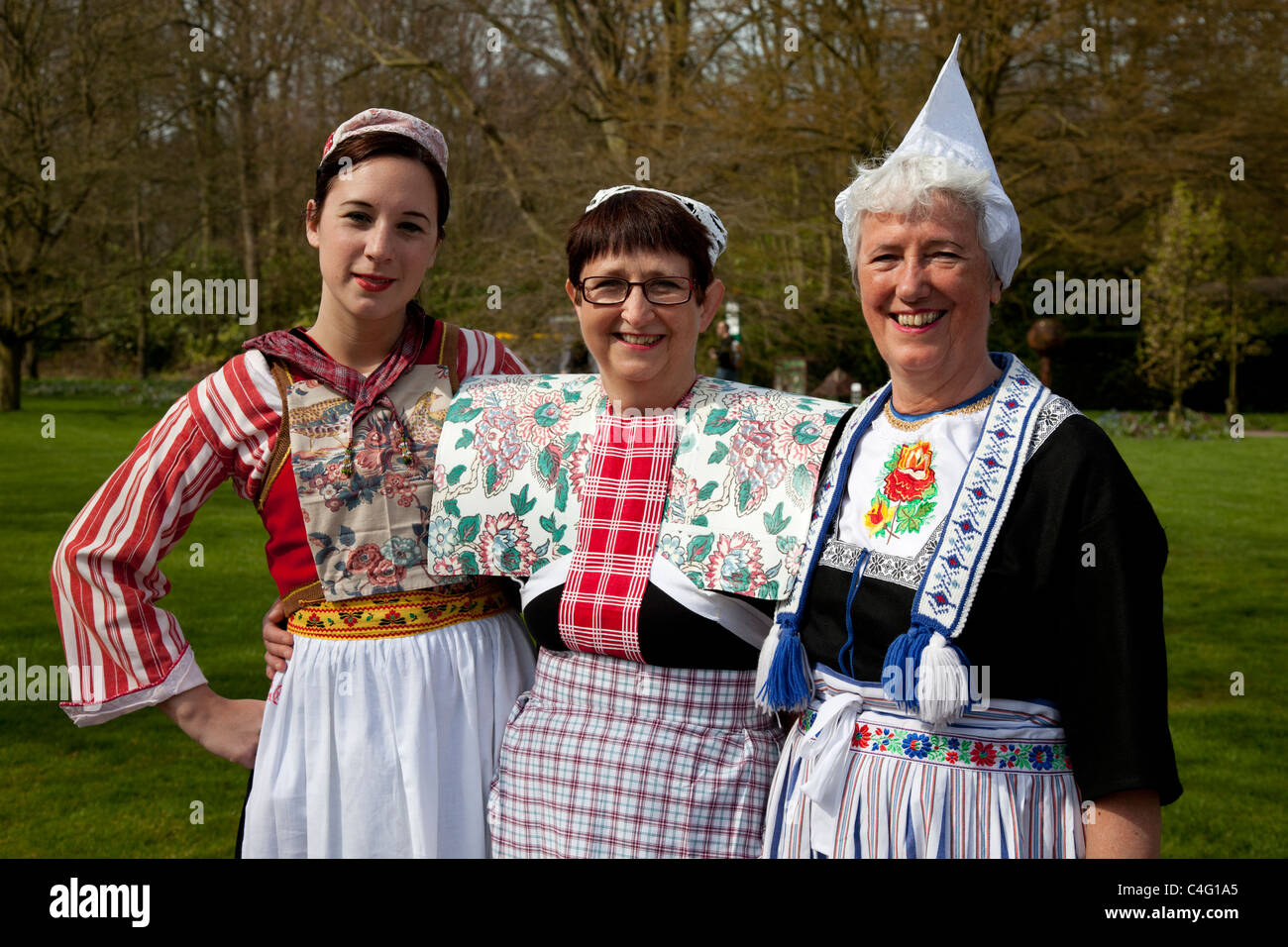 A Local costume group at Keukenhof Gardens, Lisse, Netherlands Stock Photo