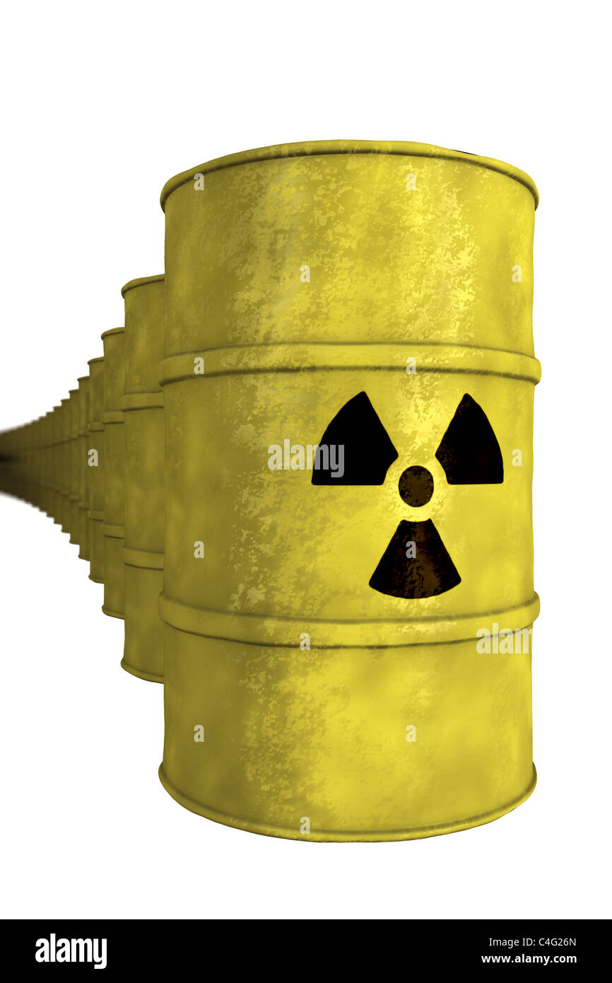 series of nuclear waste barrel Stock Photo - Alamy