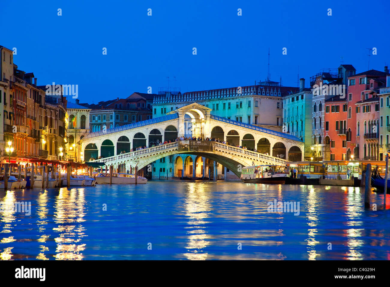 Venice, Rialto Bridge at Night Stock Photo