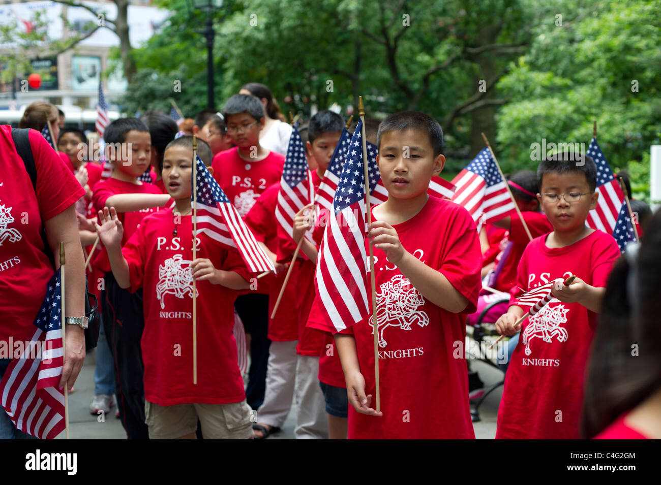 Students march in the annual Flag Day Parade in New York starting in NY
