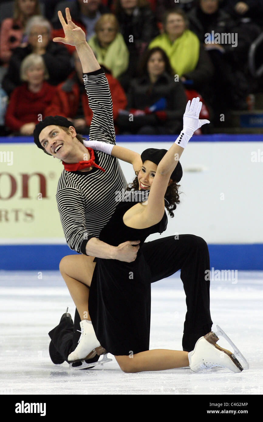 Andrea Chong and Guillame Gfeller compete at the 2010 BMO Skate Canada National Championships in London, Ontario, Canada. Stock Photo