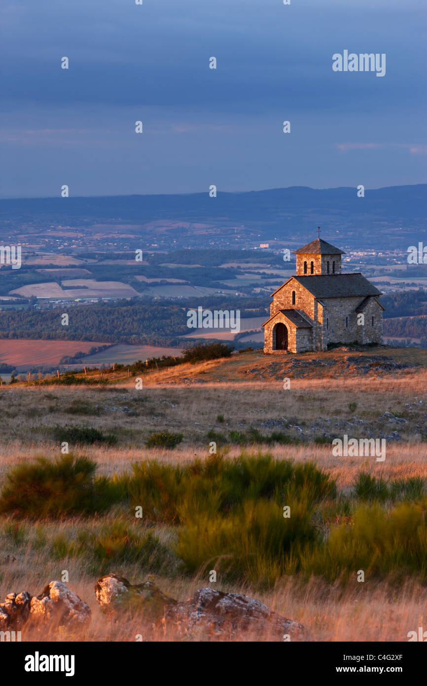 Chapelle de Saint-Ferrèol with Lauragais countryside beyond, Montagne Noire, Tarn, Midi Pyrenees, Languedoc, France Stock Photo