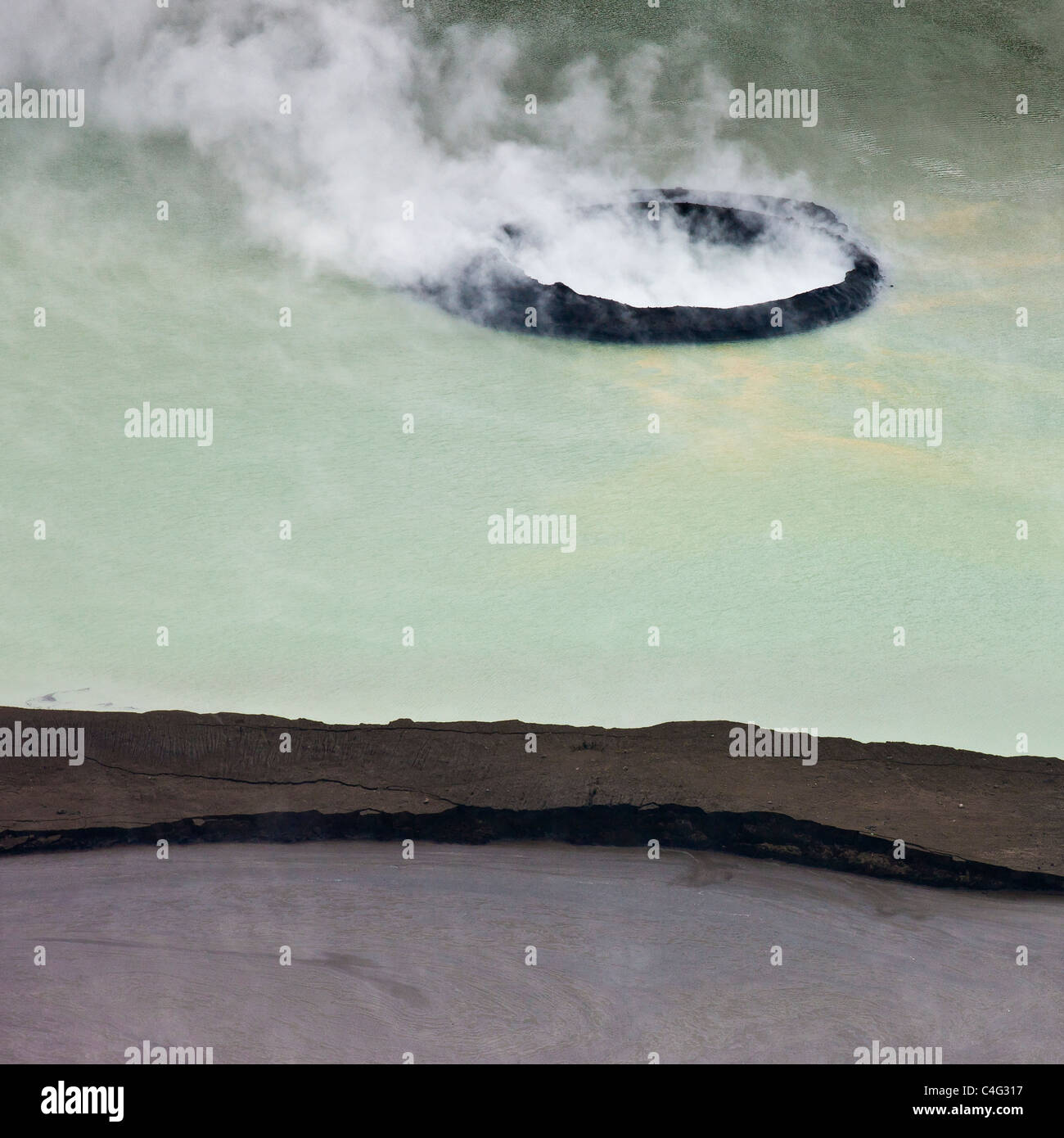 Grimsvotn crater steaming in lake, Grimsvotn volcanic eruption, Iceland Stock Photo