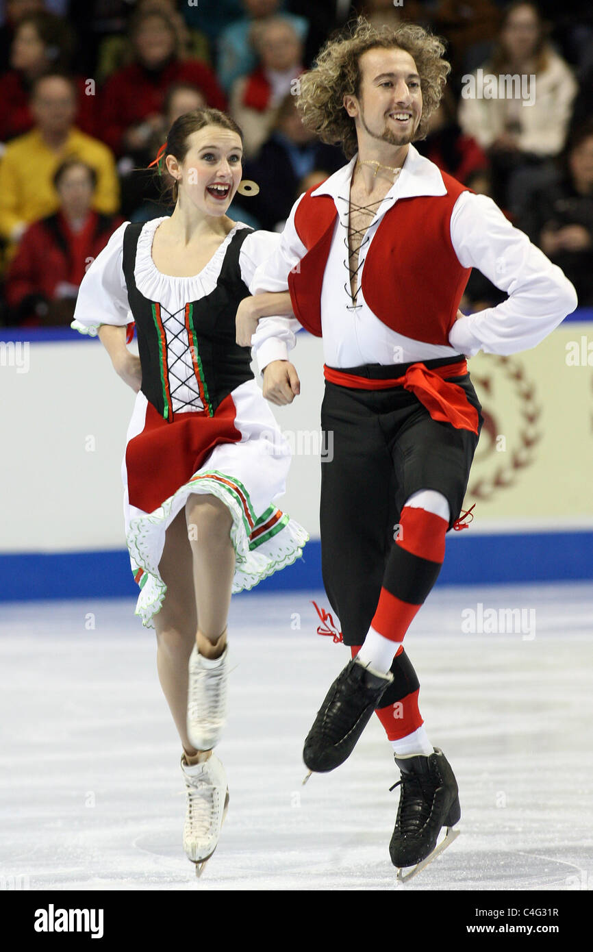 Allie Hann-McCurdy and Micheal Coreno compete at 2010 BMO Skate Canada Figure Skating Championships at the John Labatt Centre. Stock Photo