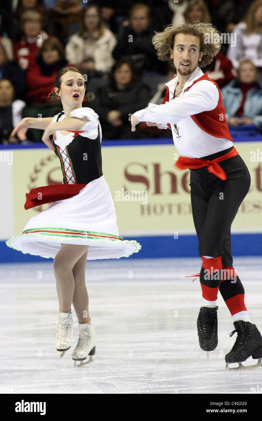 Allie Hann-McCurdy and Micheal Coreno compete at 2010 BMO Skate Canada Figure Skating Championships at the John Labatt Centre. Stock Photo