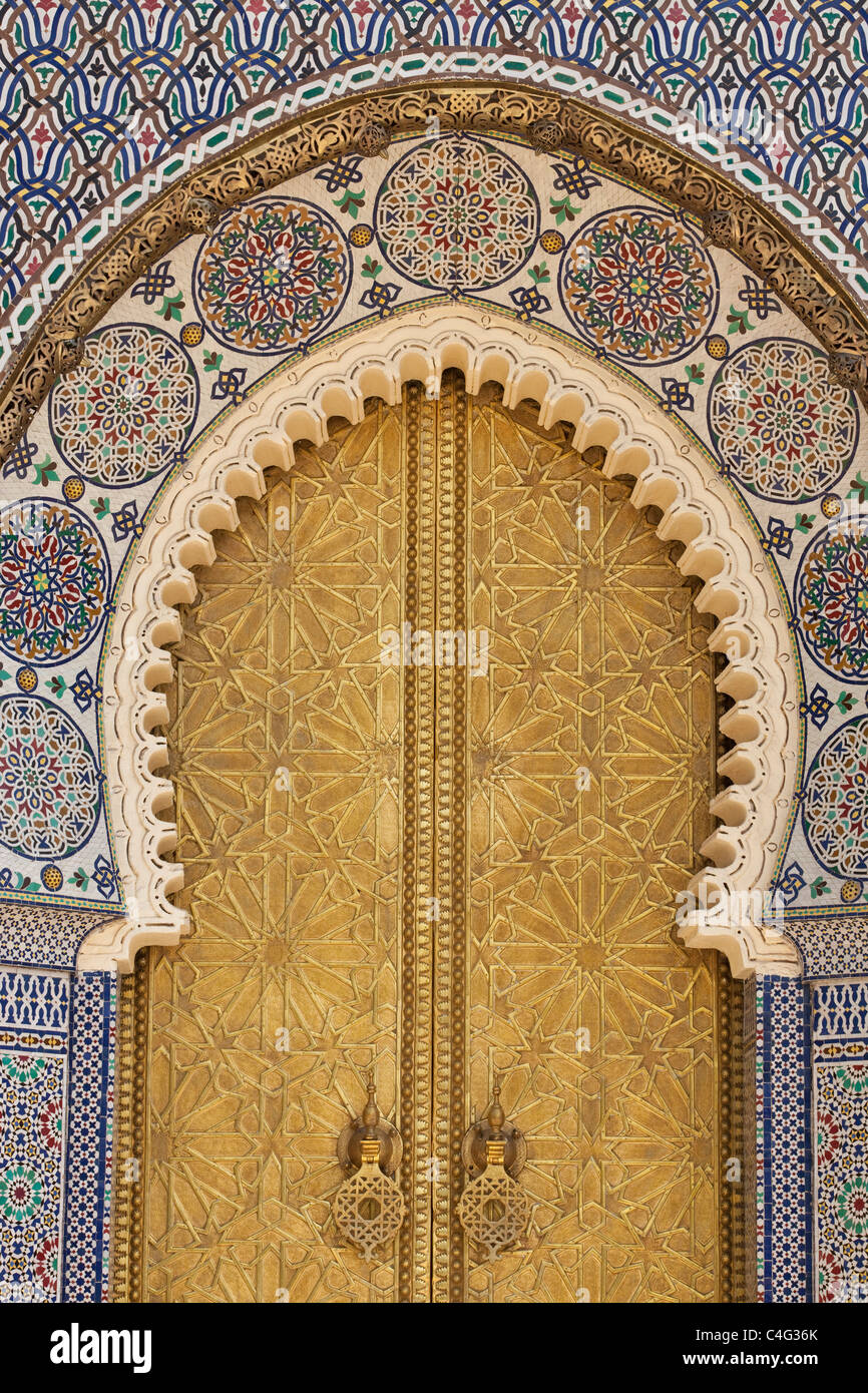 The Brass Gates of the Royal Palace (Dar el-Makhzen), Fez, Morocco Stock Photo