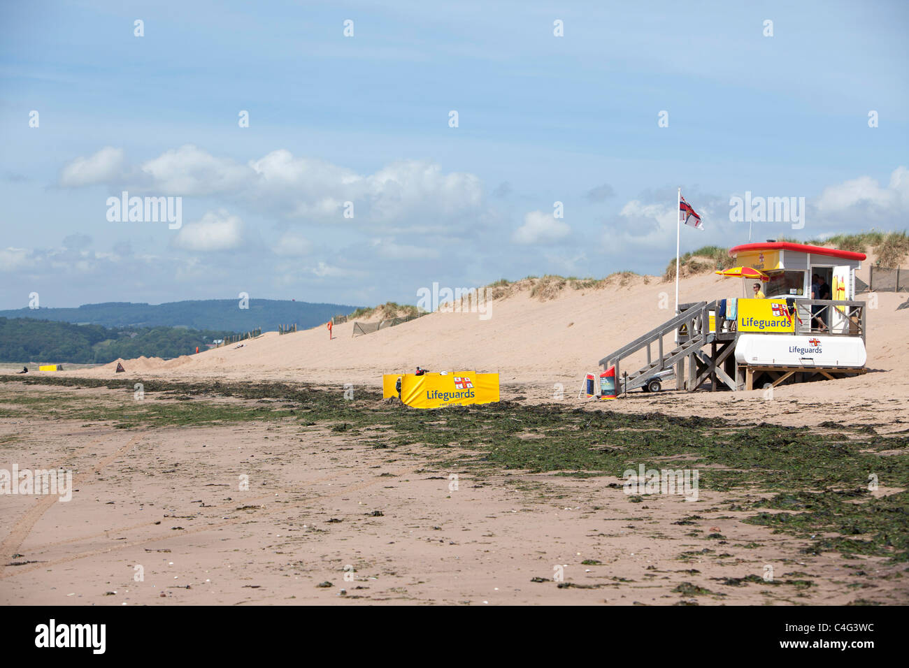 RNLI lifeguard station on beach in Exmouth Devon UK Stock Photo
