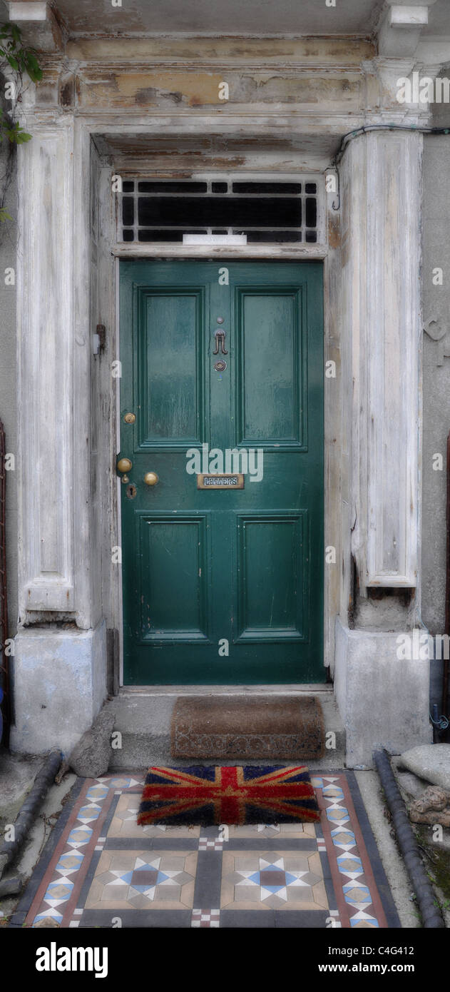 Victorian Front Door With Union Jack Door Mat Stock Photo