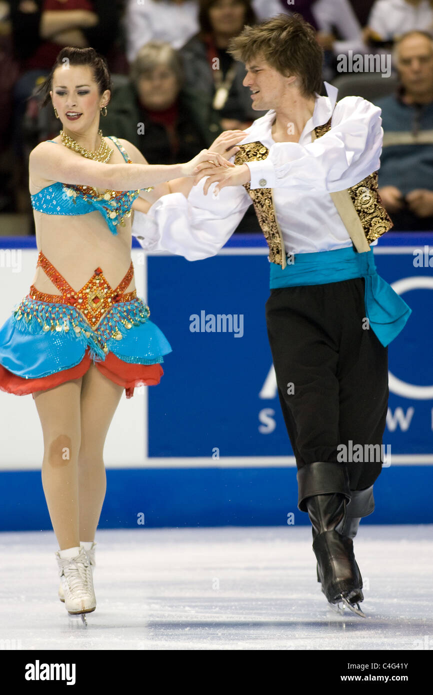 Ice dancers Sarah Lysne and Christopher Steeves compete at the 2010 BMO Skate Canada in London Ontario Canada. Stock Photo