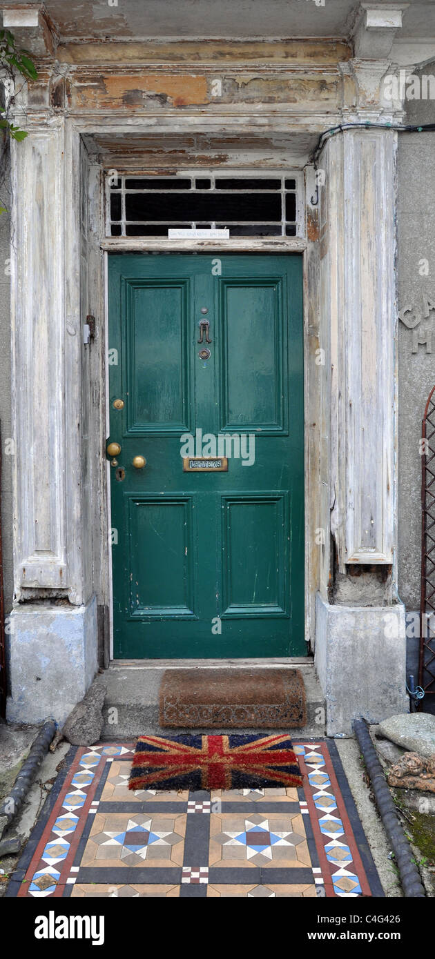 Victorian front door with union jack door mat Stock Photo