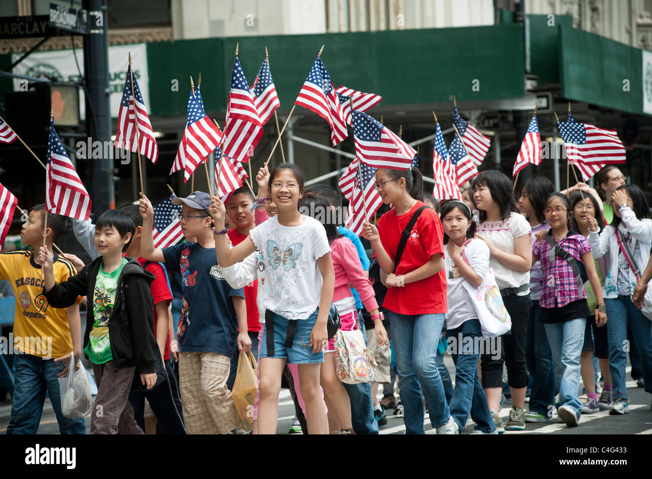 Students march in the annual Flag Day Parade in New York starting at