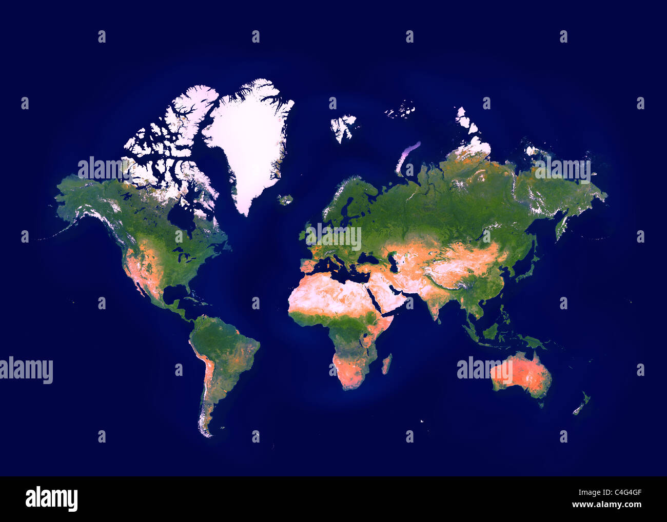 World map showing all continents Stock Photo