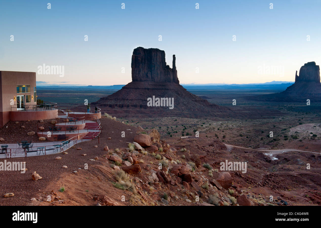 Mittens of Monument valley at sunrise from the view hotel.  Arizona USA Stock Photo