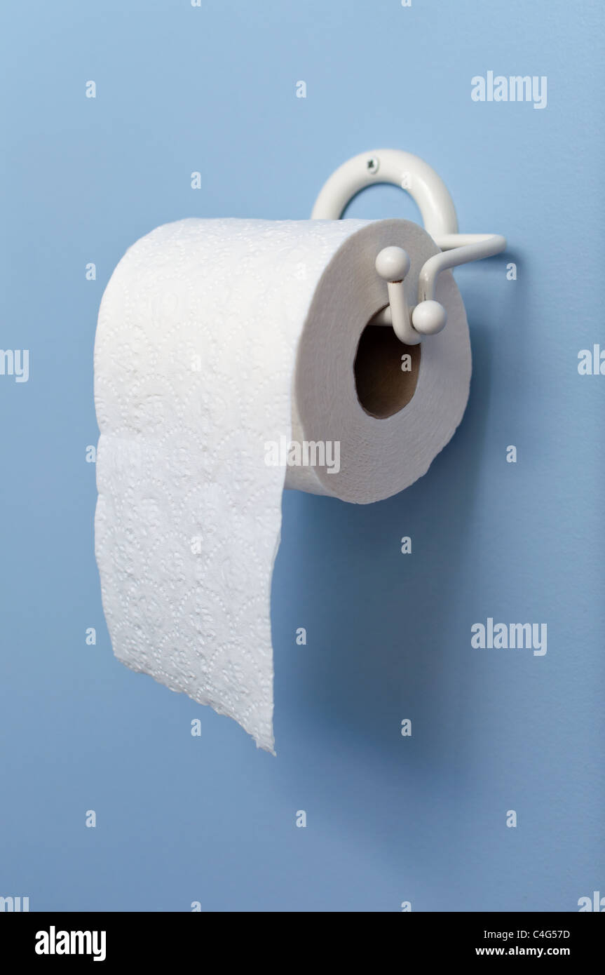 Toilet paper on holder Stock Photo