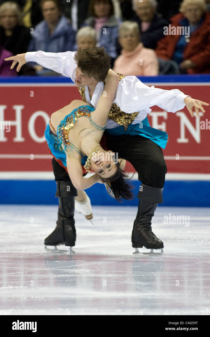 Ice dancers Sarah Lysne and Christopher Steeves compete at the 2010 BMO Skate Canada in London Ontario Canada. Stock Photo