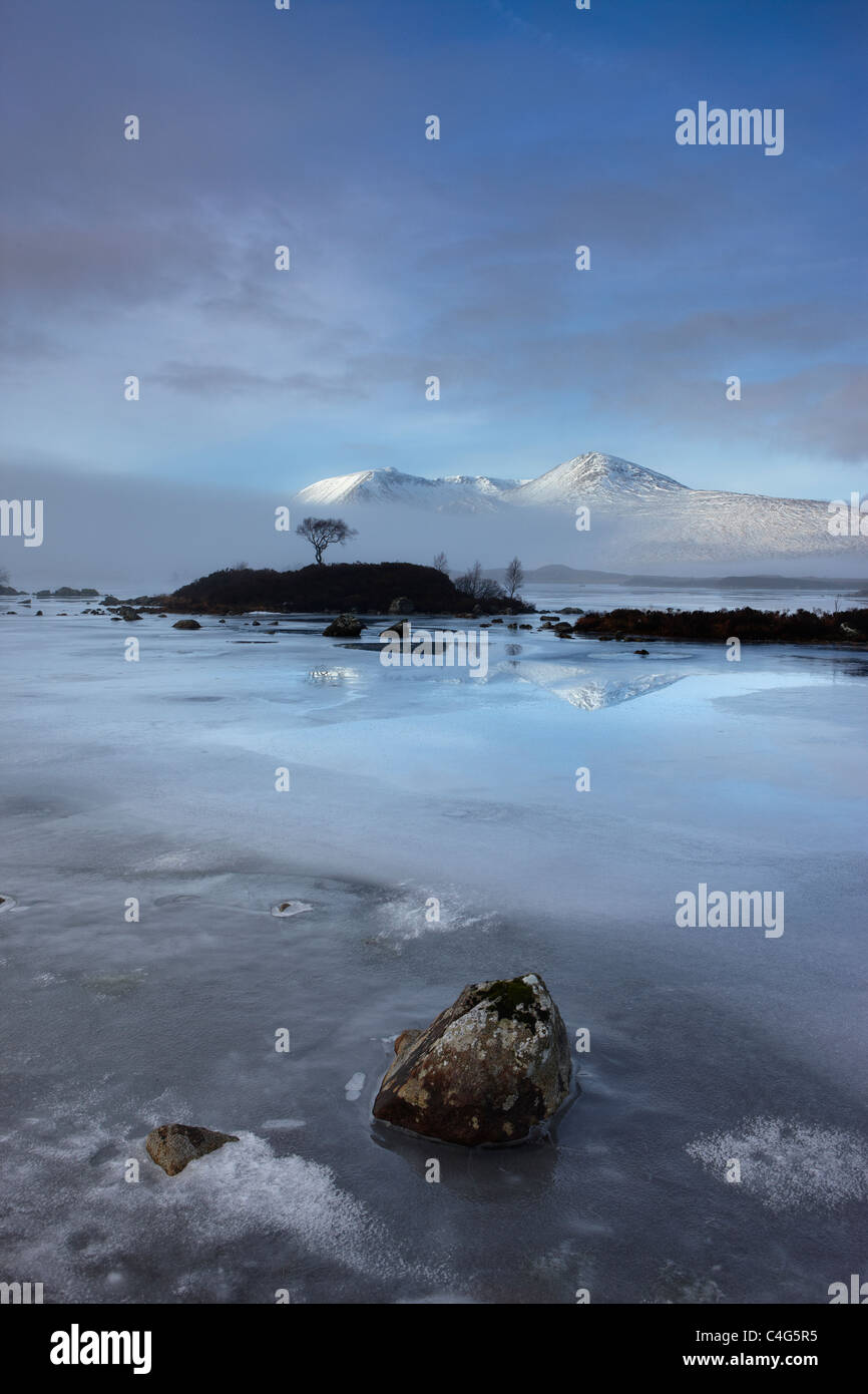 Lochan na h-Achlaise & the Black Mount in winter, Argyll and Bute, Scottish Highlands, Scotland, UK Stock Photo