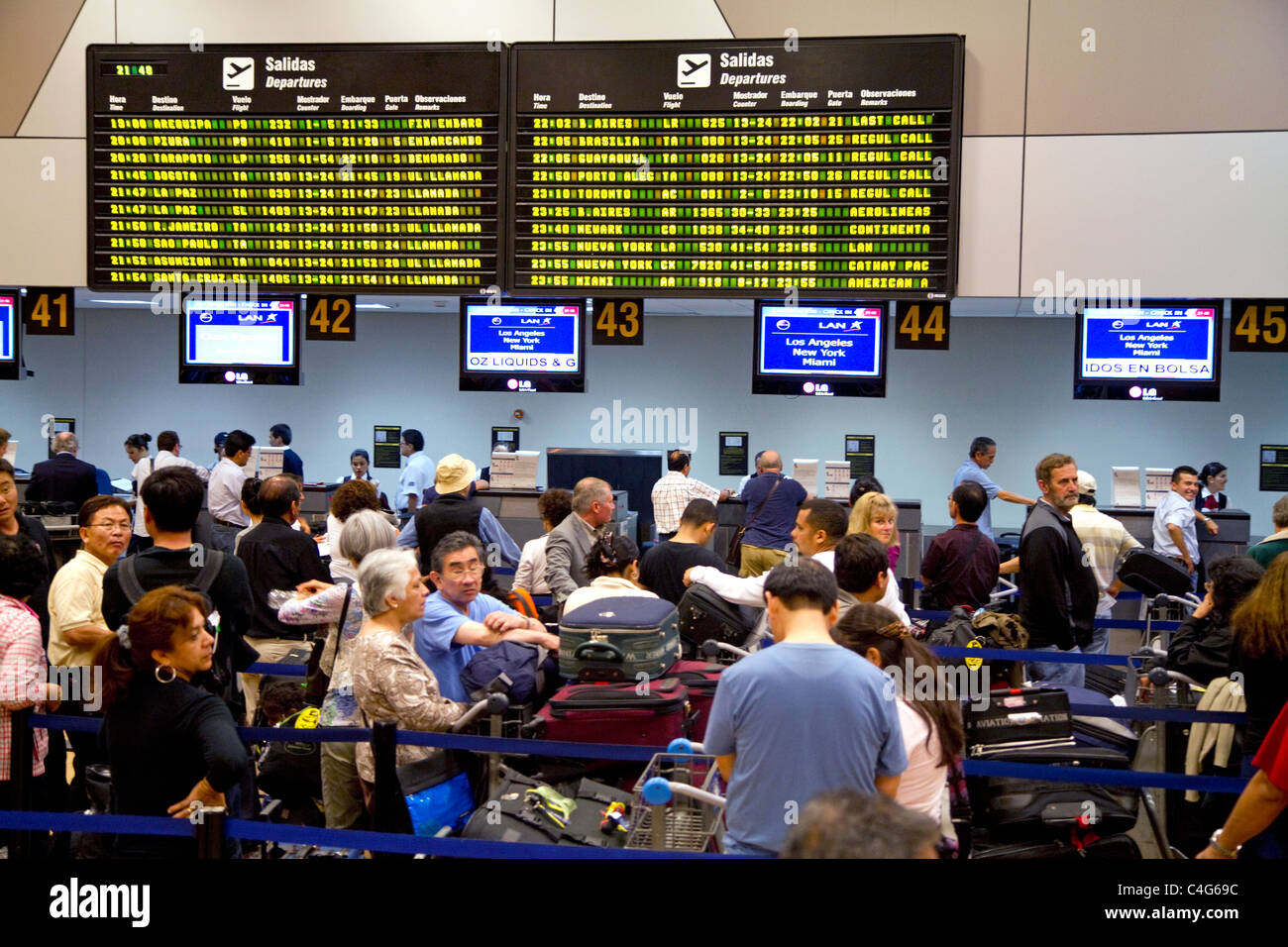 Departure hall at the Jorge Chavez International Airport in Callao, Peru. Stock Photo