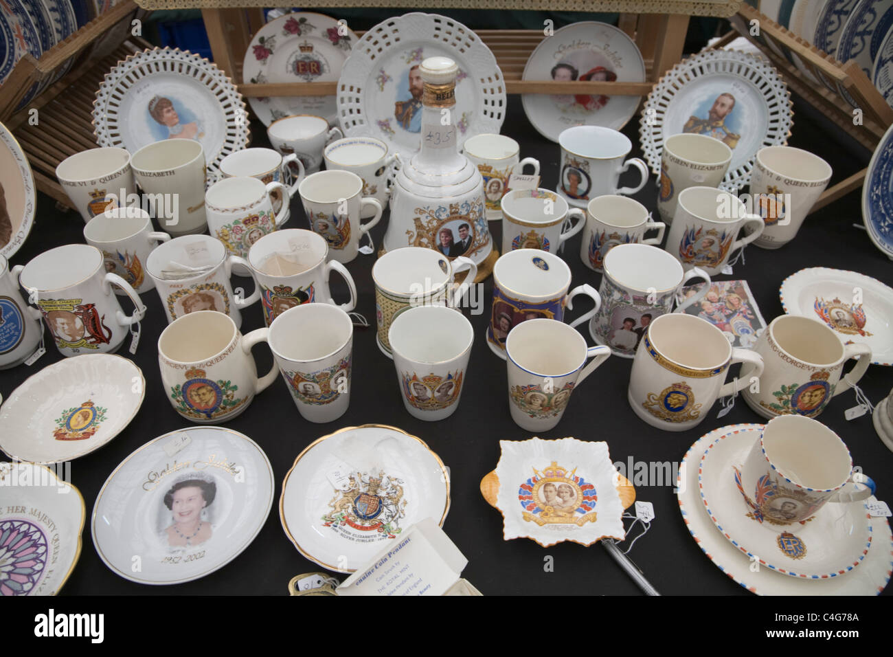 Royal Family China memorabilia for sale at an Antiques market in London,UK Stock Photo Alamy