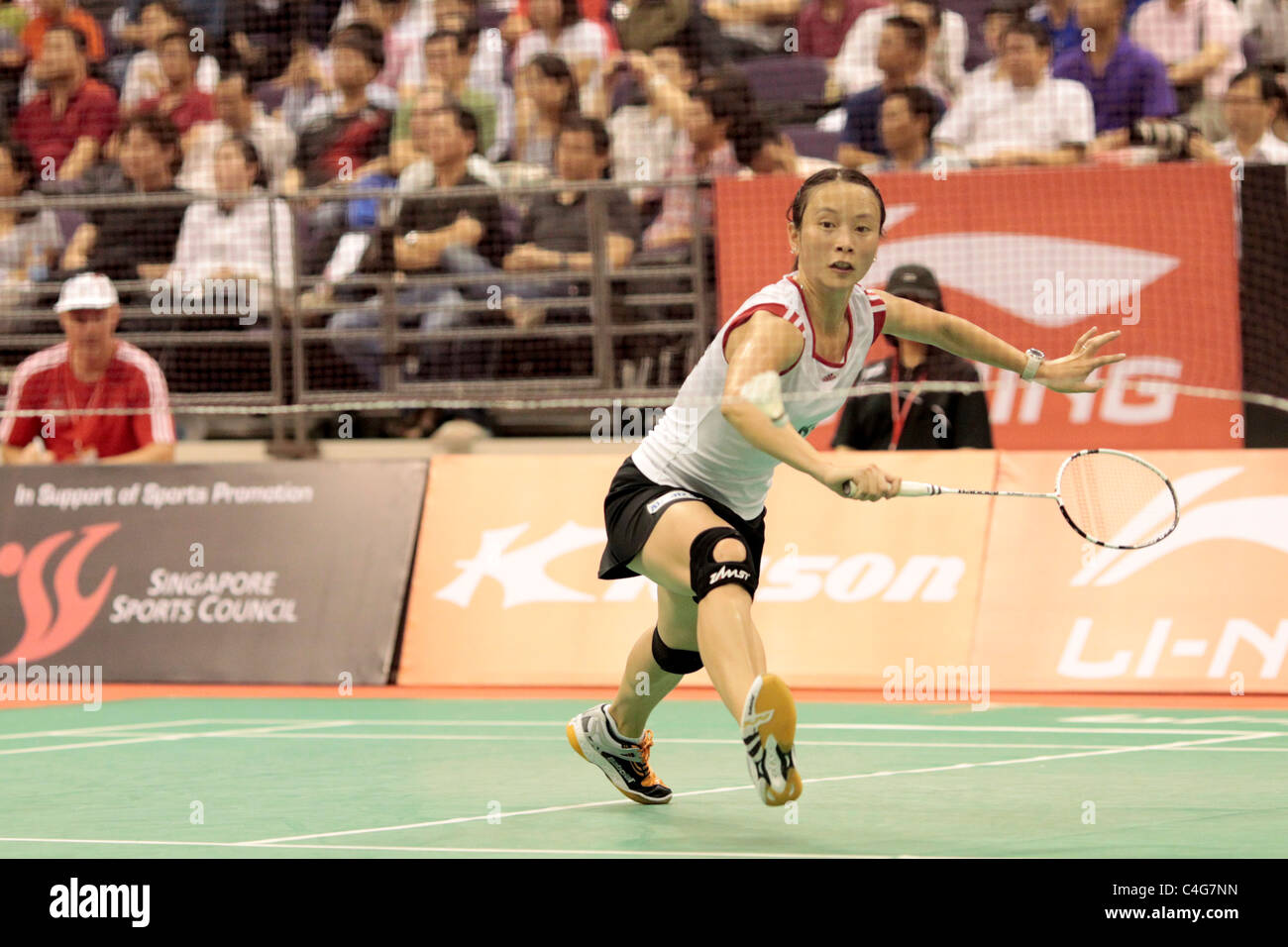 Pi Hongyan of France during the Women's Singles Round 1 of the Li-Ning Singapore Open 2011 Stock Photo