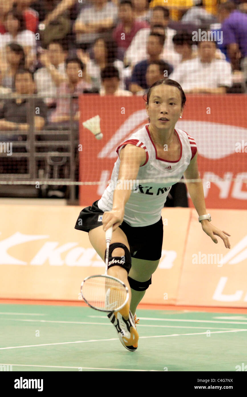 Pi Hongyan of France during the Women's Singles Round 1 of the Li-Ning Singapore Open 2011 Stock Photo