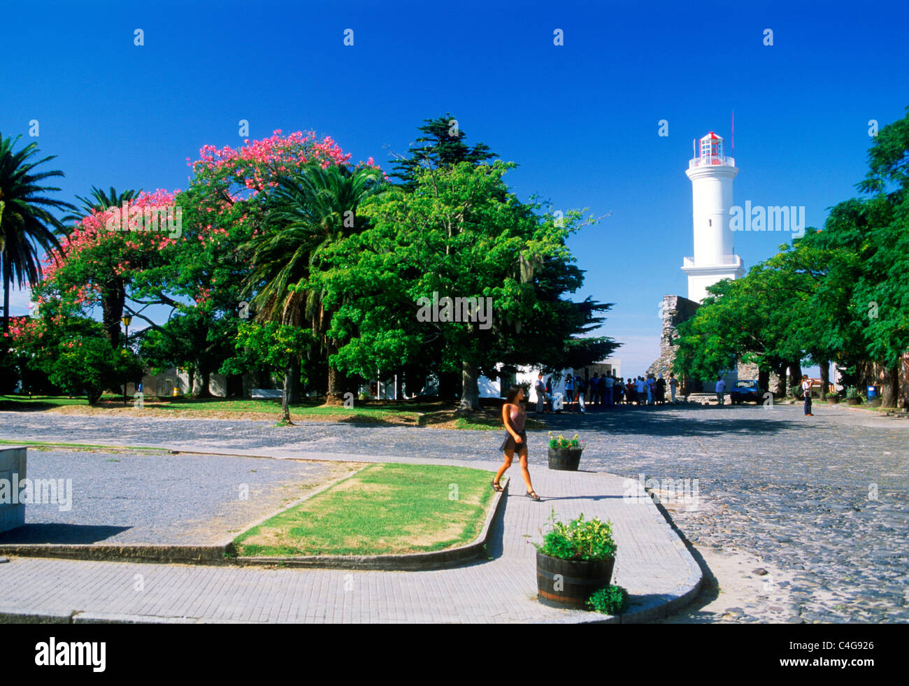 Lighthouse on side street in Colonia del Sacramento in Uruguay Stock Photo