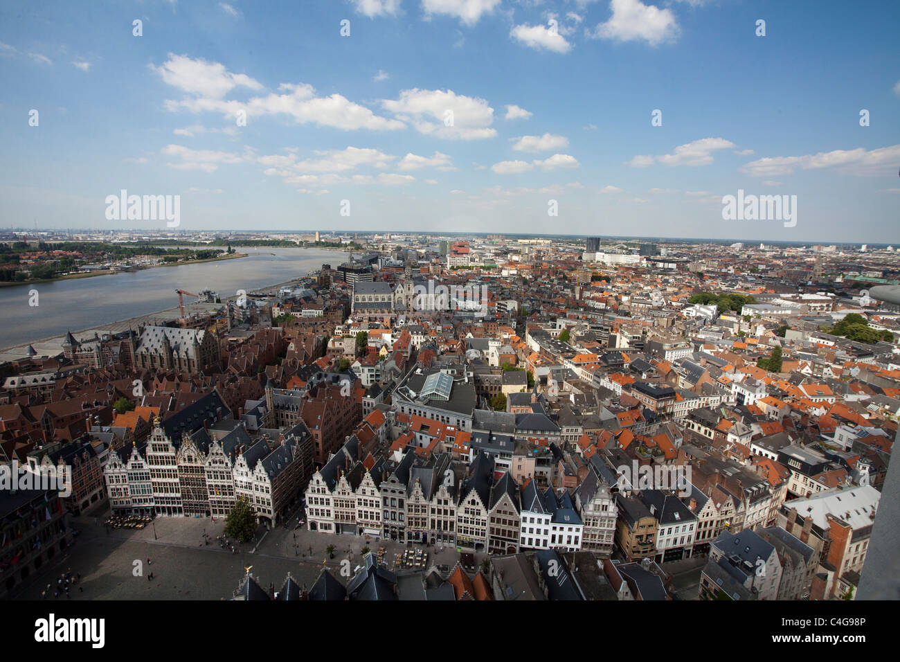 view Antwerp from sky - Antwerpen City view Stock Photo