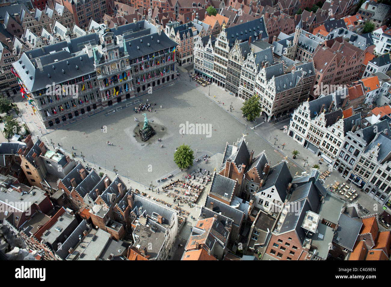 view Antwerp from sky - Antwerpen City view CENTER City hall Stock Photo